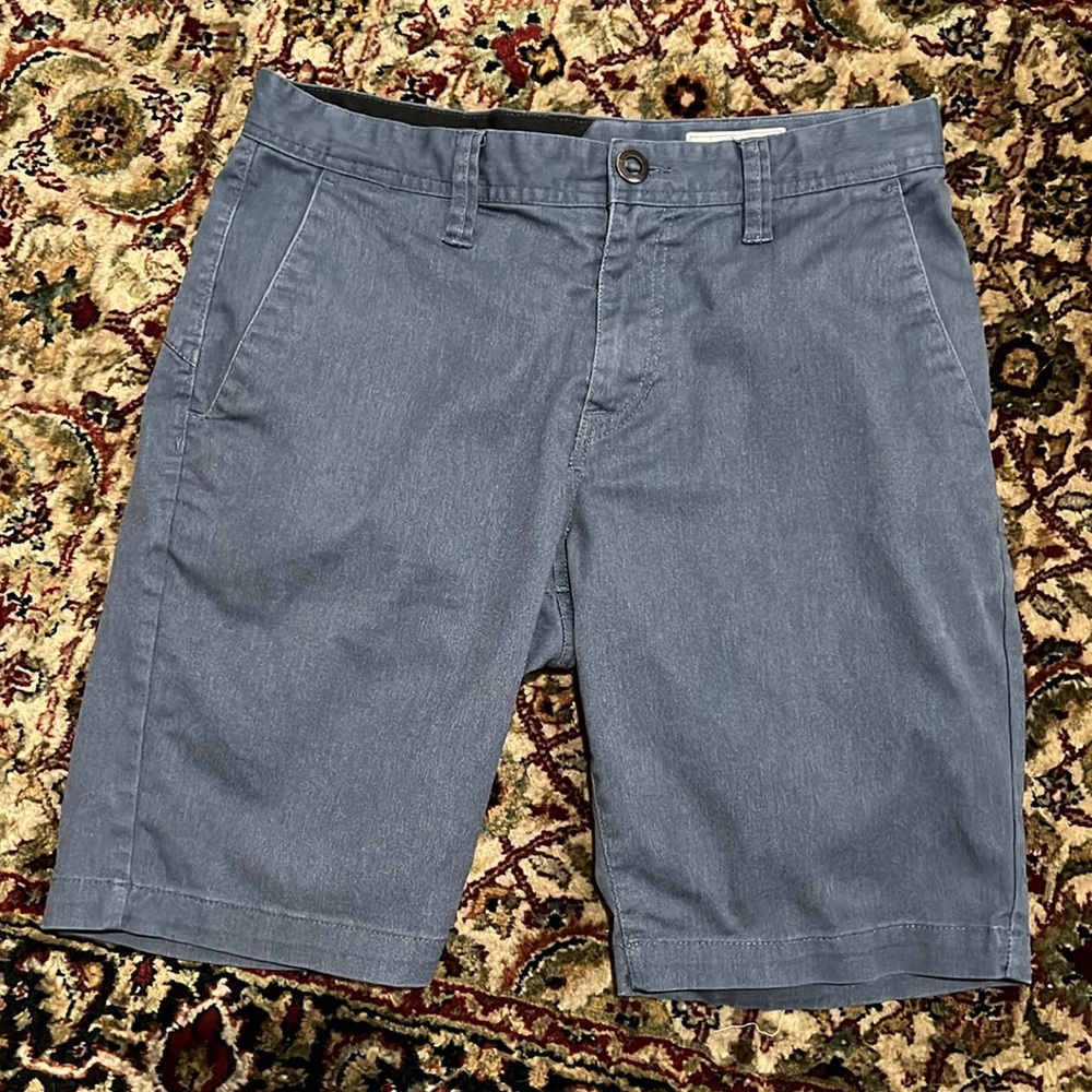 Volcom Men's Blue Plain Front Khaki Shorts Size 30